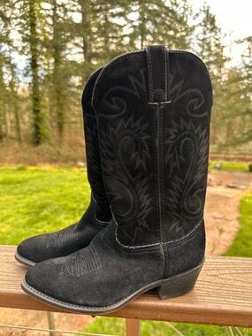 Durango Black Suede Men’s Size 7.5EE Leather Cowboy Boots Style 04013 Vtg EUC